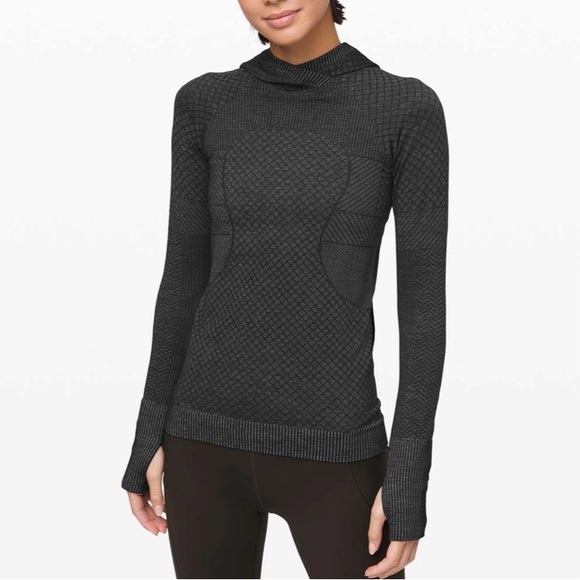 Lululemon sz 6 Rest Less Hoodie Black Patchwork/alpine white Hoodie like new